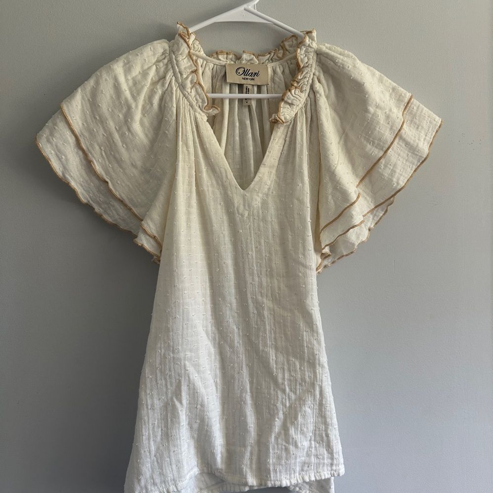 Ollari New York Caroline Blouse Ecru Cream Ruffle Sleeve Women's Top